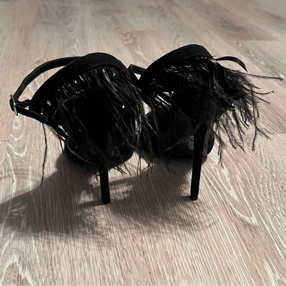 Black Feather Heel Pointed toe Ankle Strap 5” Stiletto Party Whimsigoth Goth 7.5 - Picture 6 of 10